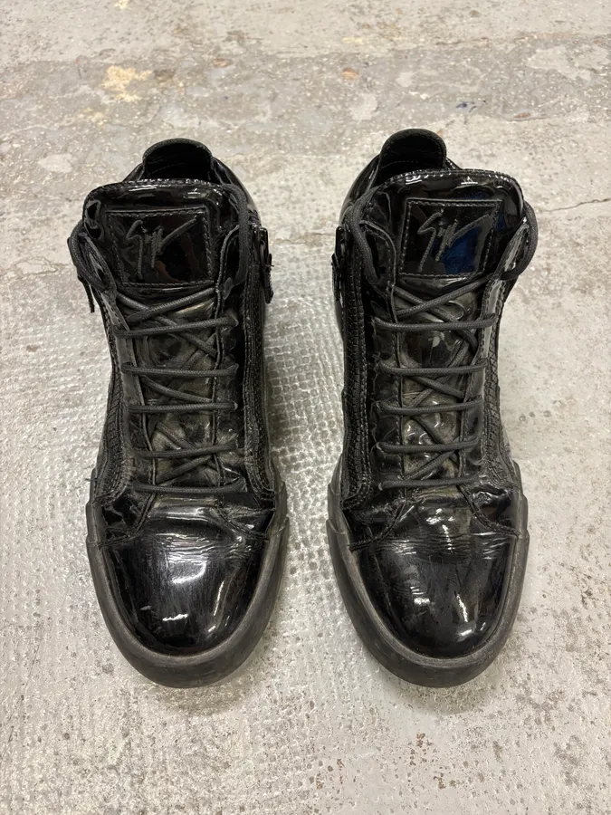Guiseppe Zanotti Shiny Black Leather Zip High Sneakers - Image 2