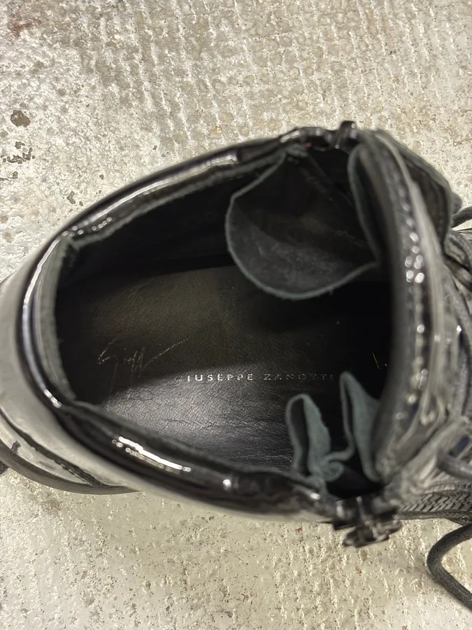 Guiseppe Zanotti Shiny Black Leather Zip High Sneakers - Image 9