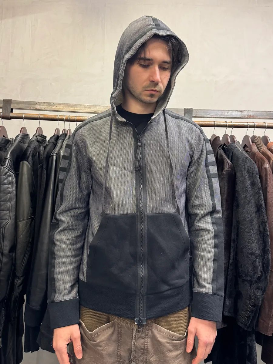 Helmut Lang Grey Black Lined Zipped Hoodie - Image 2