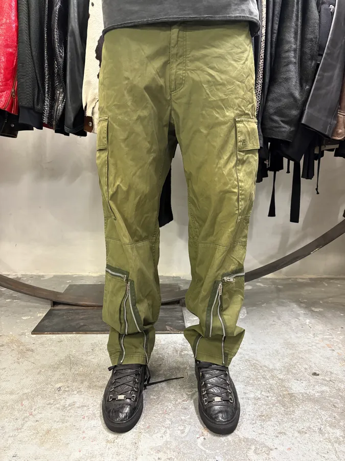 Helmut Lang Olive Military Multi Zips Cargo Pants