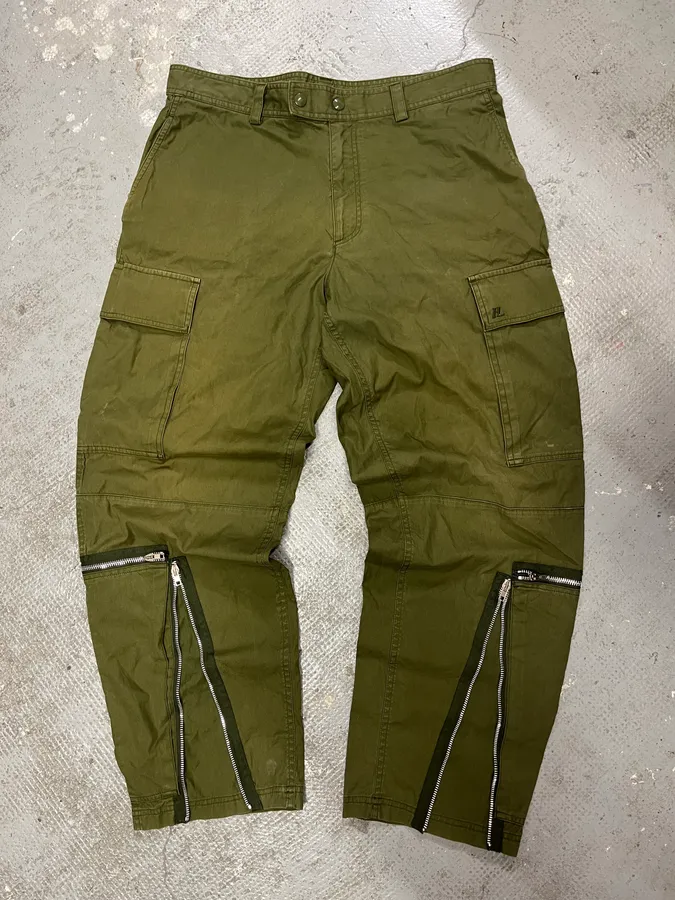 Helmut Lang Olive Military Multi Zips Cargo Pants - Image 2
