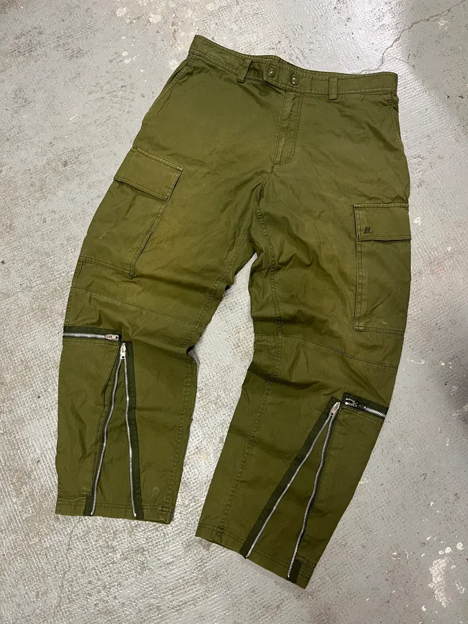 Helmut Lang Olive Military Multi Zips Cargo Pants - Image 5