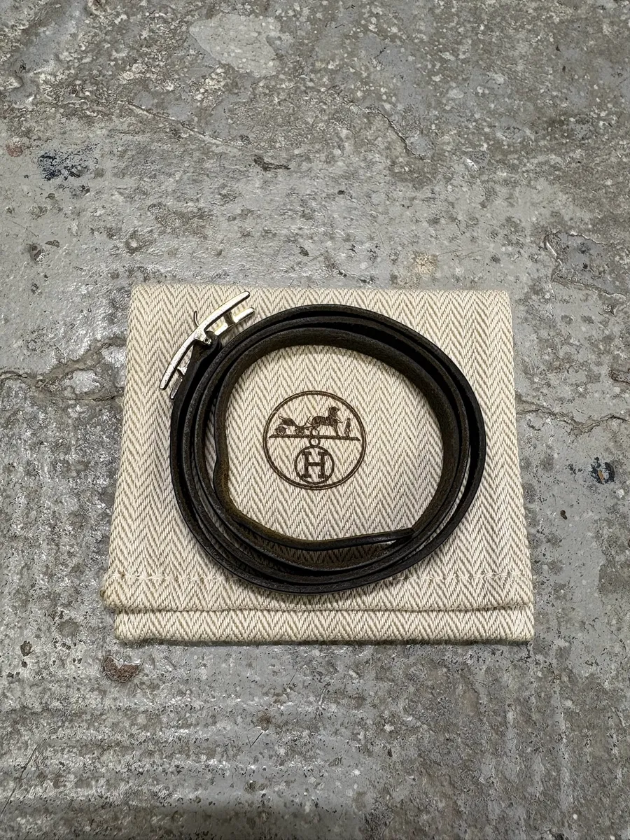 Hermes H Black Leather Bracelet - Image 2