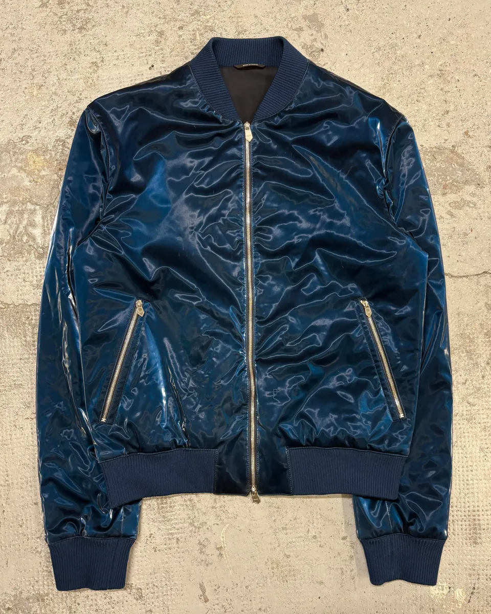 Hermès Metallic Blue Nylon Bomber Jacket