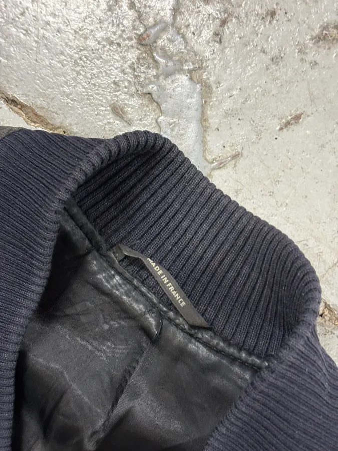 Hermès Navy Ribbed Texture Premium Leather Bomber Jacket - Image 5