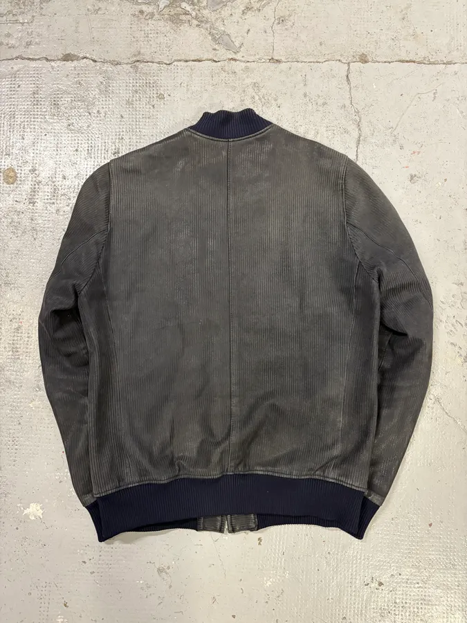Hermès Navy Ribbed Texture Premium Leather Bomber Jacket - Image 6
