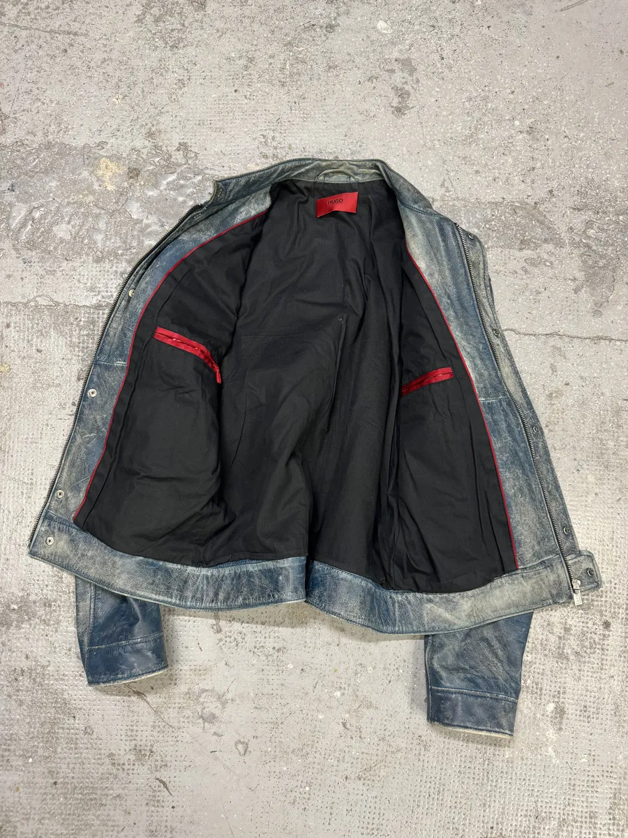 Hugo Boss Biker Eroded Blue Patina Leather Jacket - Image 6