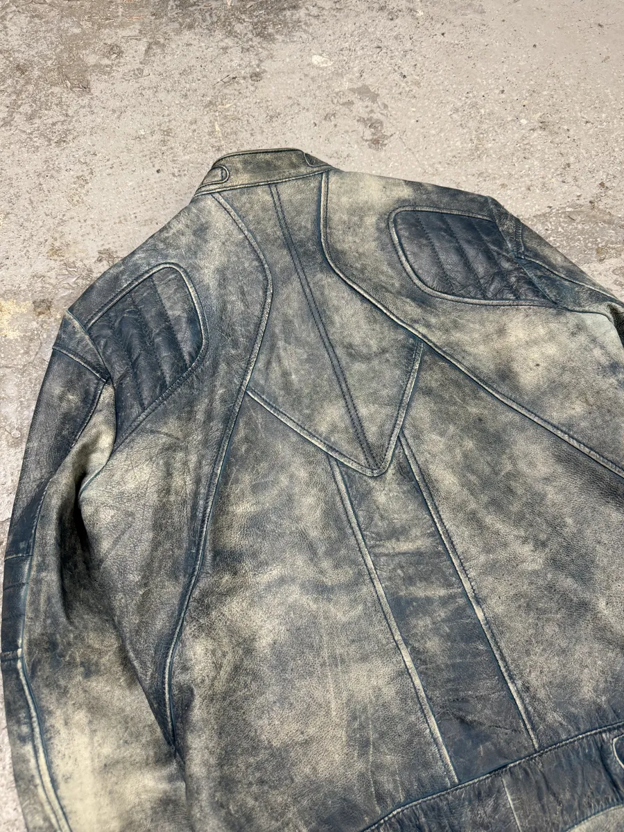 Hugo Boss Biker Eroded Blue Patina Leather Jacket - Image 7