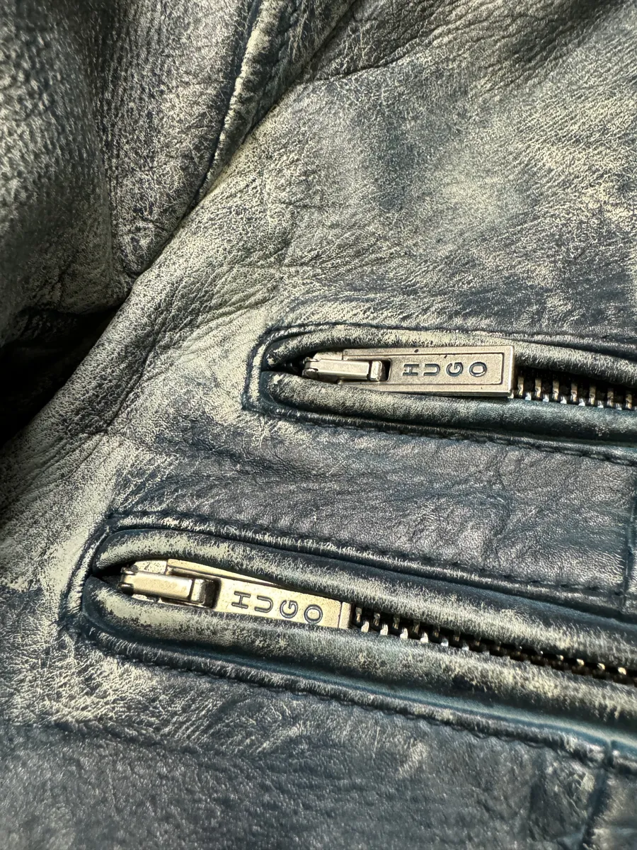Hugo Boss Biker Eroded Blue Patina Leather Jacket - Image 8