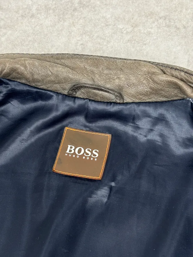 Hugo Boss Plastron Relief Grey Eroded Leather Biker Jacket - Image 10