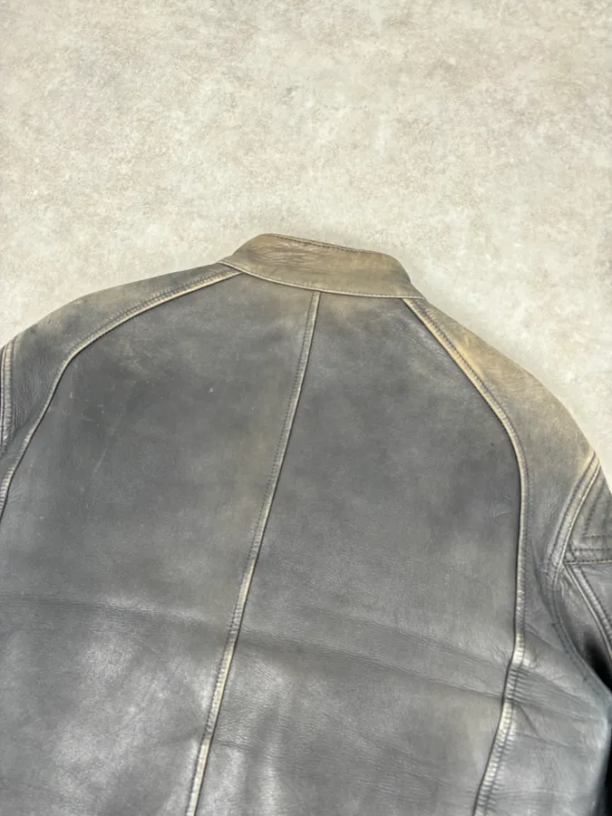 Hugo Boss Plastron Relief Grey Eroded Leather Biker Jacket - Image 6