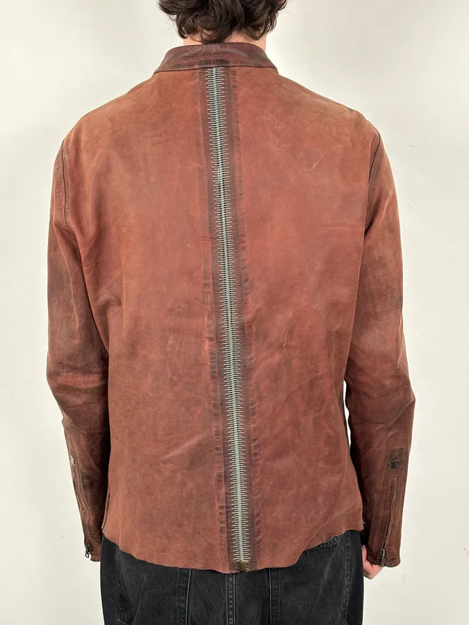 Isaac Sellam Bordeaux Leather Back-Zip Avant-Garde Jacket - Image 3