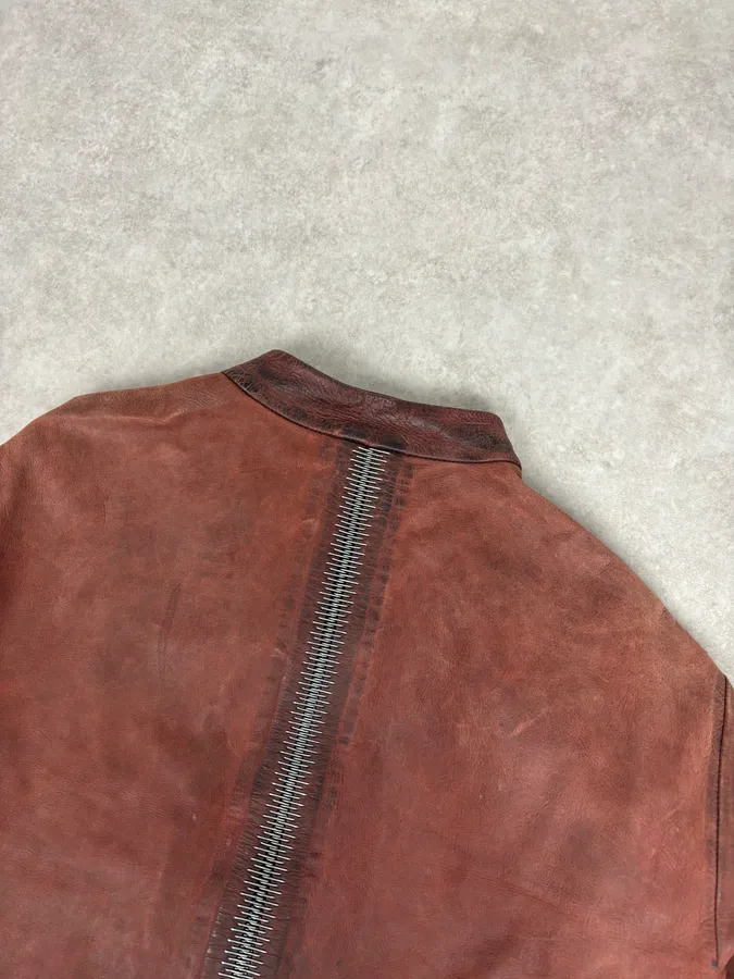 Isaac Sellam Bordeaux Leather Back-Zip Avant-Garde Jacket - Image 6