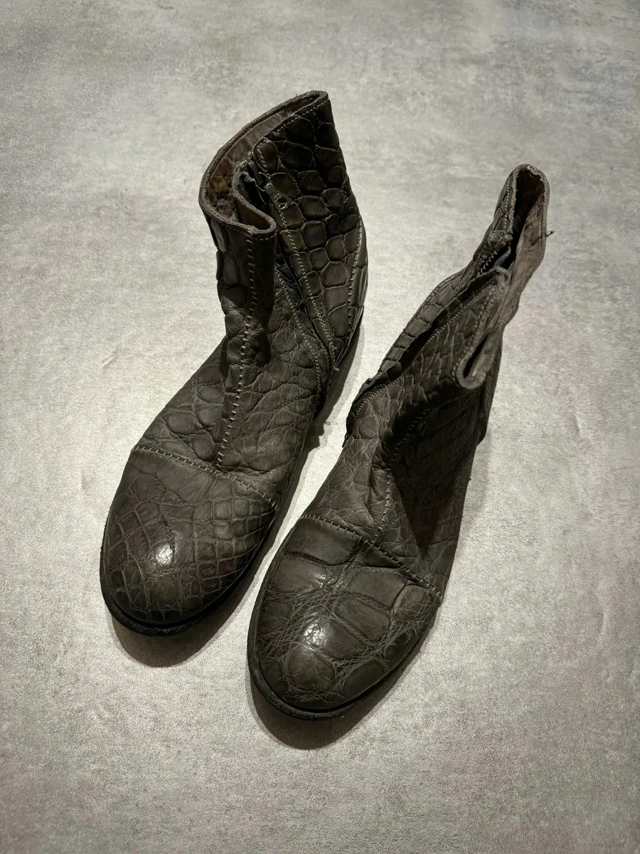 Isaac Sellam Grey Crocodile Cocco Peltro Artisanal Boots - Image 10