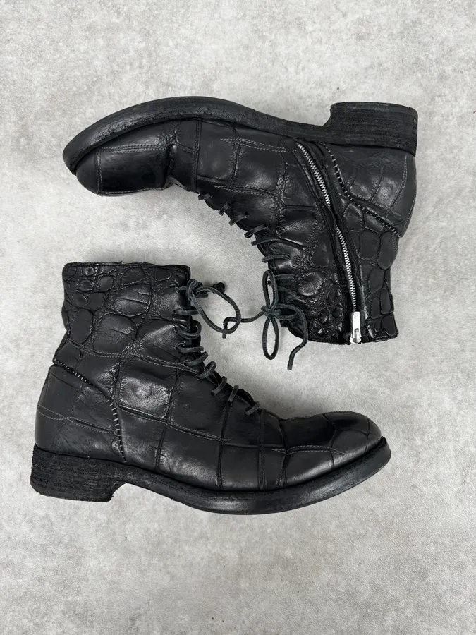 Isaac Sellam Premiata Black Crocodile Leather Combat Boots - Image 2