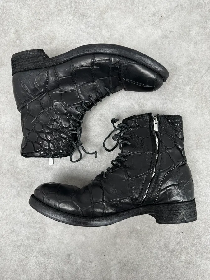 Isaac Sellam Premiata Black Crocodile Leather Combat Boots - Image 3