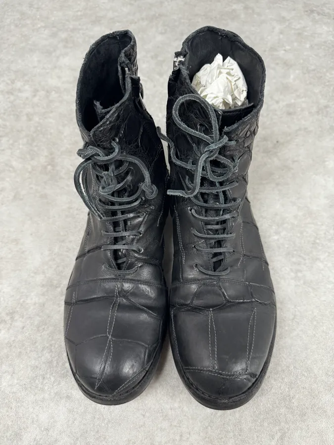 Isaac Sellam Premiata Black Crocodile Leather Combat Boots - Image 4