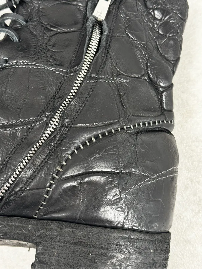Isaac Sellam Premiata Black Crocodile Leather Combat Boots - Image 5