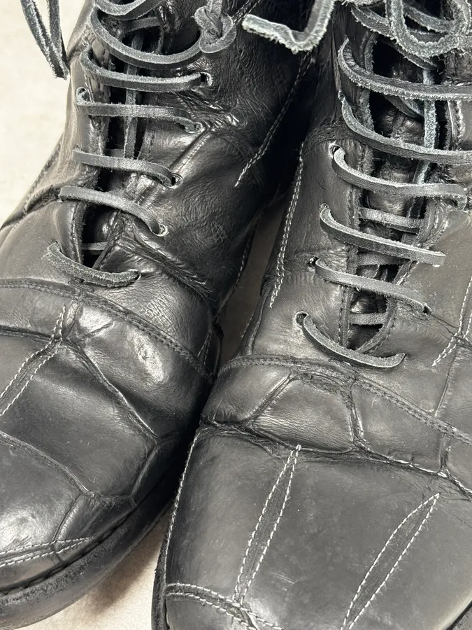 Isaac Sellam Premiata Black Crocodile Leather Combat Boots - Image 6