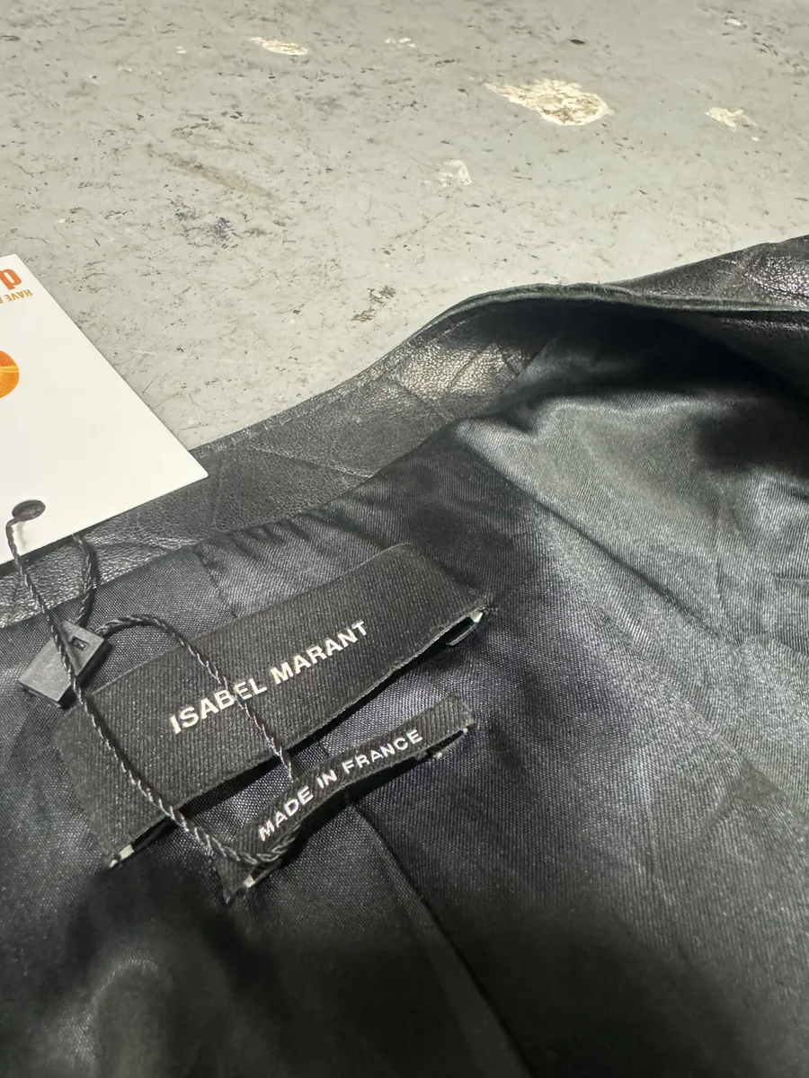 Isabel Marant Destructured Black Sheepskin Leather Crocodile Effect Jacket - Image 7