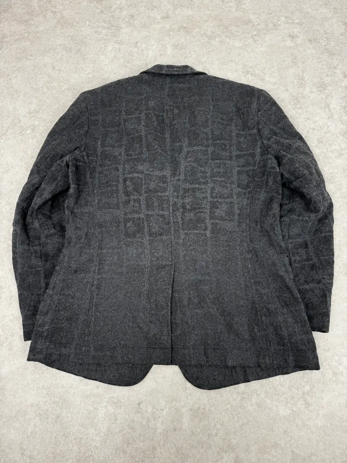 Issey Miyake Men Grey Wool Mozaic Blazer Jacket - Image 4