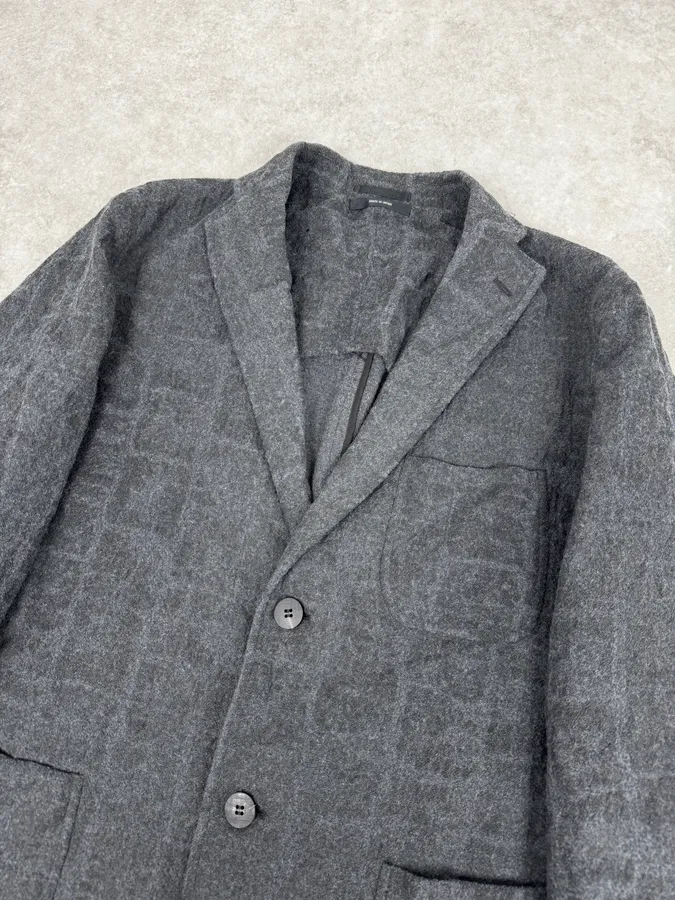 Issey Miyake Men Grey Wool Mozaic Blazer Jacket - Image 5