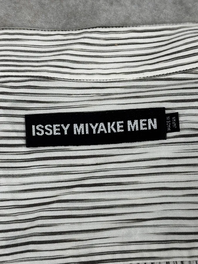 Issey Miyake White Striped Officier Collar Shirt - Image 8