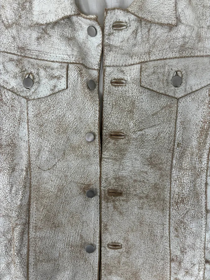 Italian Archive White Eroded Leather Trucker Jacket - Image 10