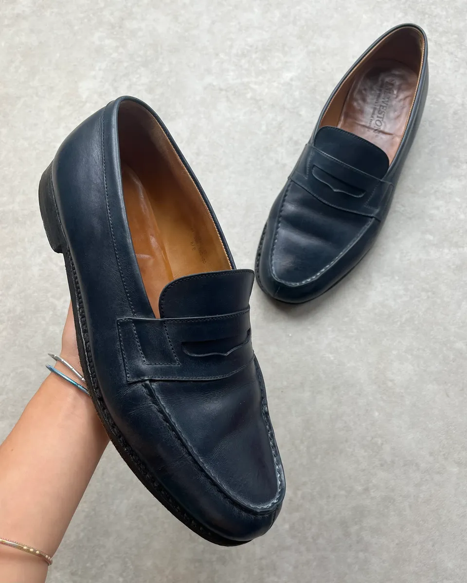 J.M. Weston Navy Leather Penny Loafer Shoes