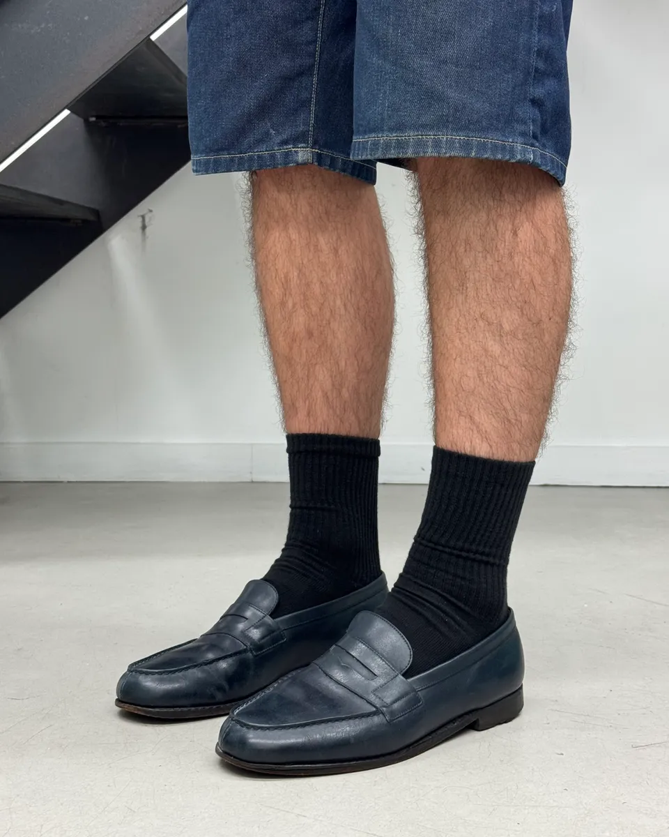 J.M. Weston Navy Leather Penny Loafer Shoes - Image 3