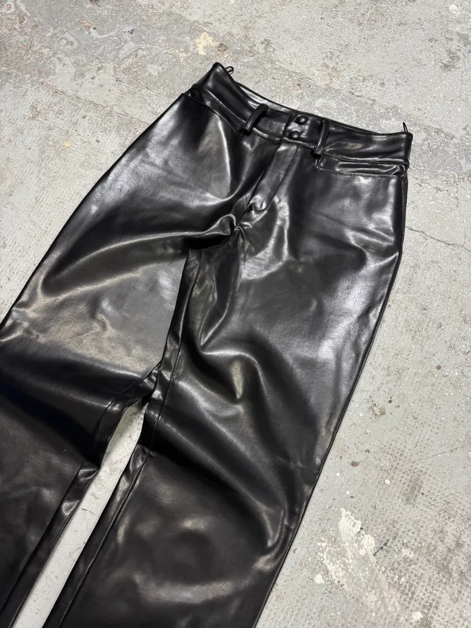 1990s Jean Paul Gaultier Black Faux Leather Pants - Image 2