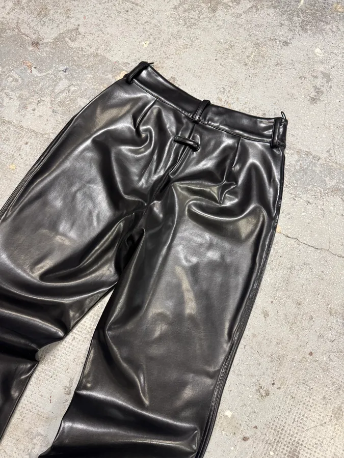 1990s Jean Paul Gaultier Black Faux Leather Pants - Image 3