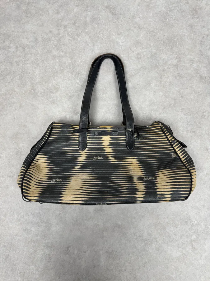 Jean Paul Gaultier Black Yellowished Leather Handle Bag