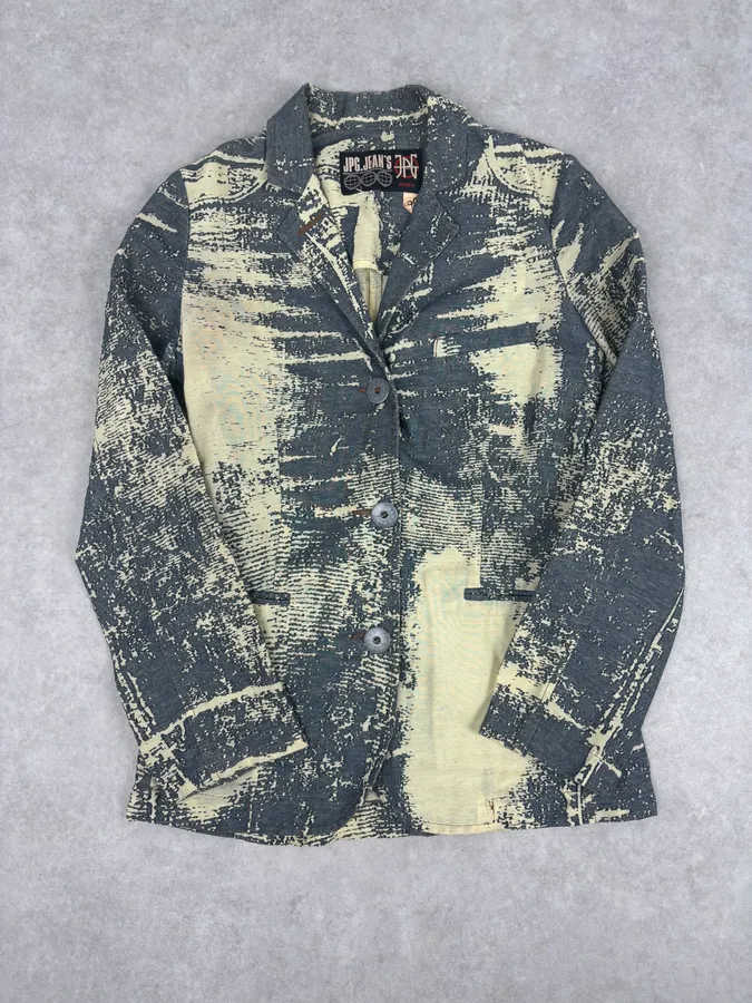 Jean Paul Gaultier Navy Beige Denim Trompe-lœil Blazer Jacket