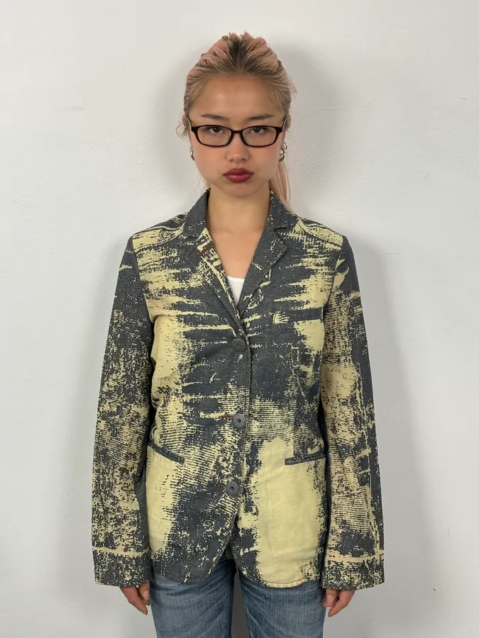 Jean Paul Gaultier Navy Beige Denim Trompe-lœil Blazer Jacket - Image 2
