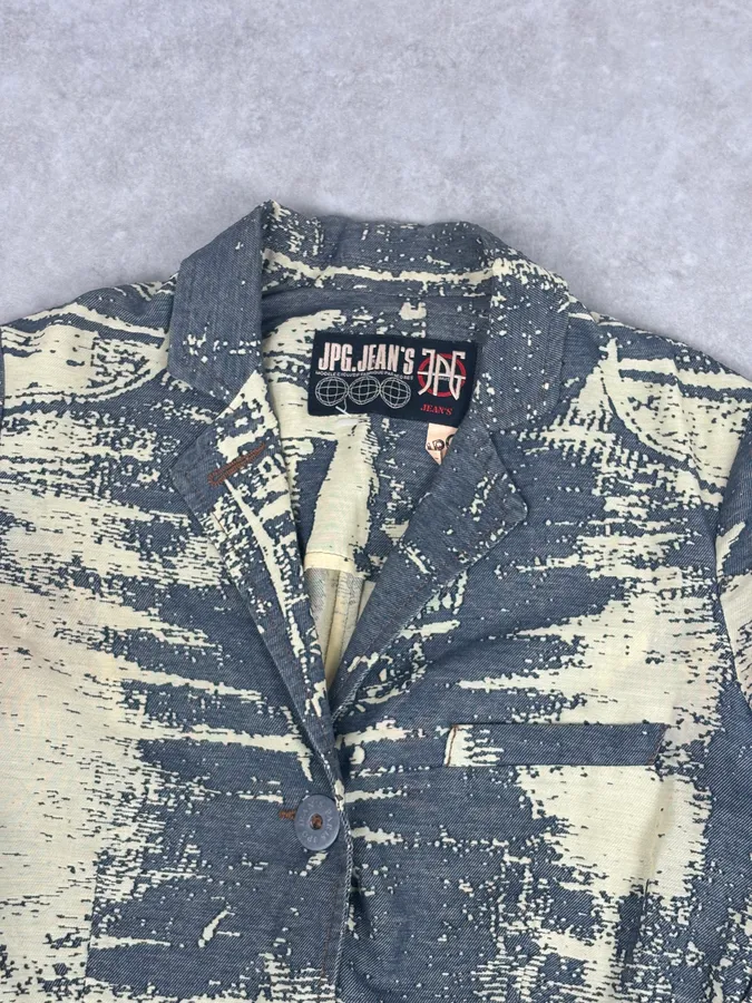 Jean Paul Gaultier Navy Beige Denim Trompe-lœil Blazer Jacket - Image 4