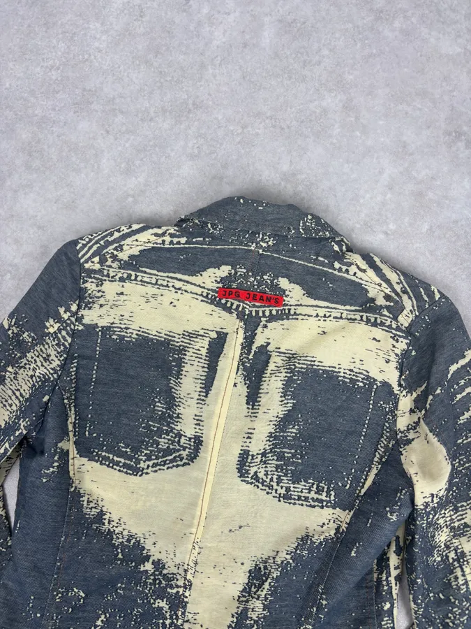 Jean Paul Gaultier Navy Beige Denim Trompe-lœil Blazer Jacket - Image 6