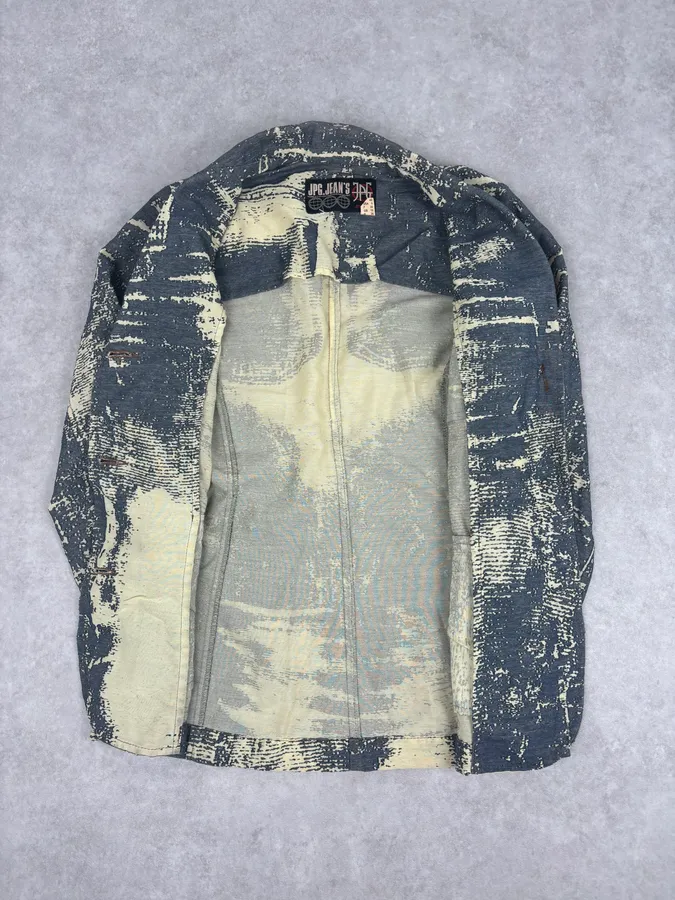 Jean Paul Gaultier Navy Beige Denim Trompe-lœil Blazer Jacket - Image 7