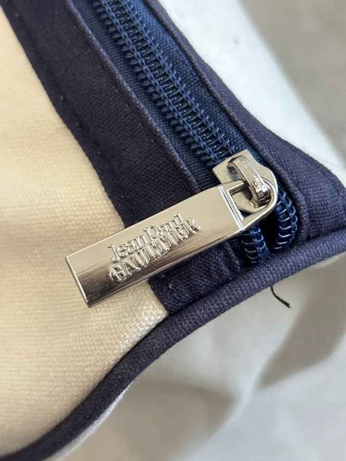 Jean Paul Gaultier White & Navy Canvas Striped Handle Bag - Image 12