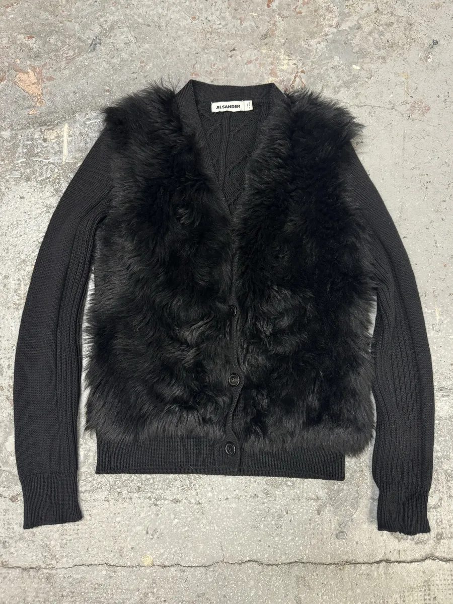 Jil Sander Black Fur Plushed Wool Cardigan