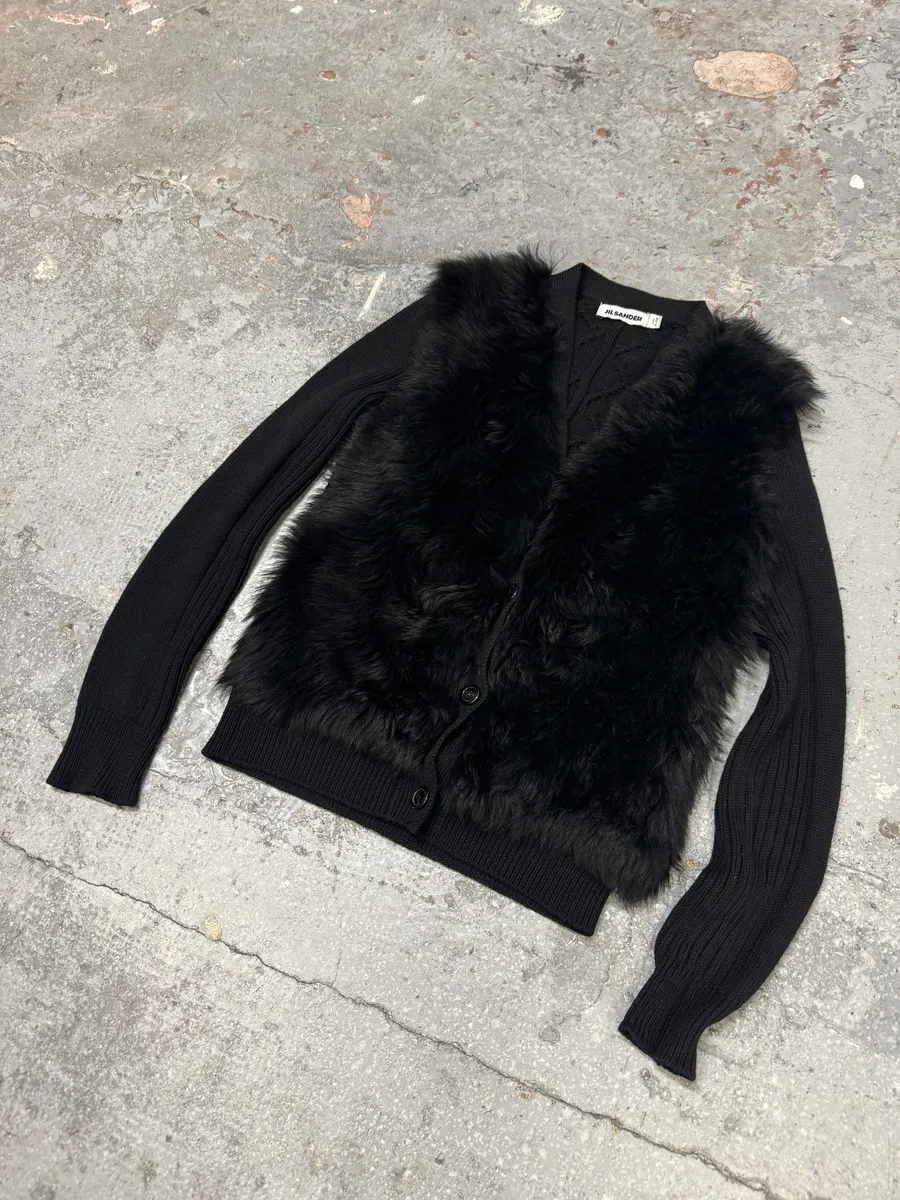 Jil Sander Black Fur Plushed Wool Cardigan - Image 4