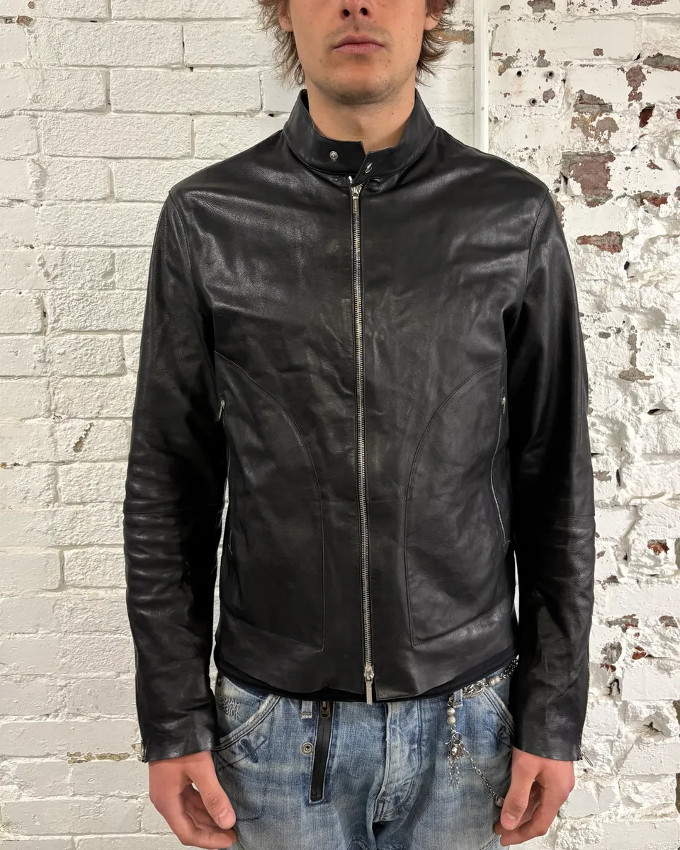 Jil Sander Black Leather Racer Jacket - Image 2