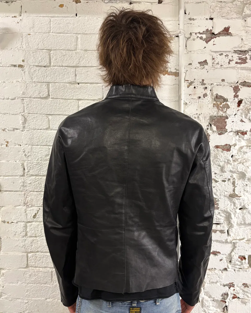 Jil Sander Black Leather Racer Jacket - Image 3