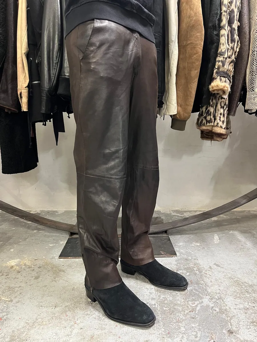 Jil Sander Brown Dark Leather Eroded Pants - Image 2