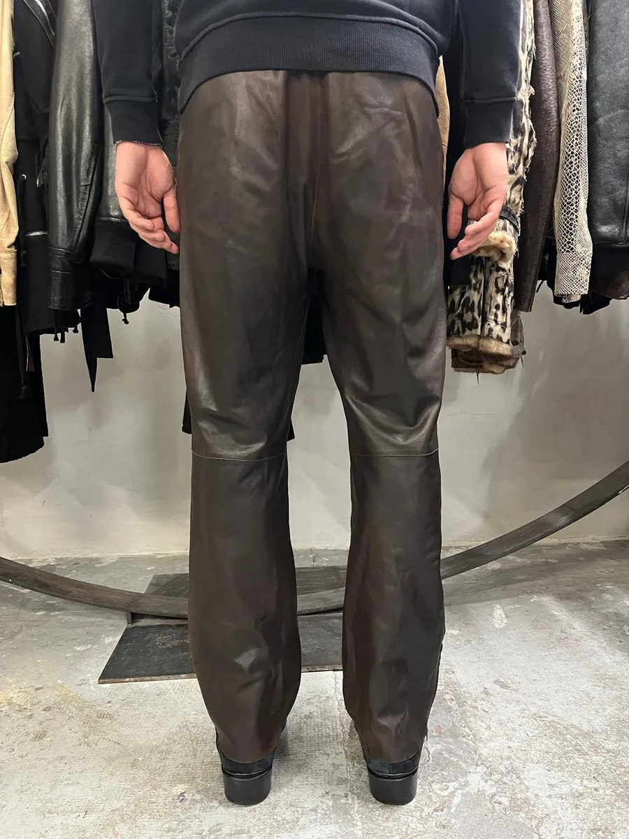 Jil Sander Brown Dark Leather Eroded Pants - Image 3
