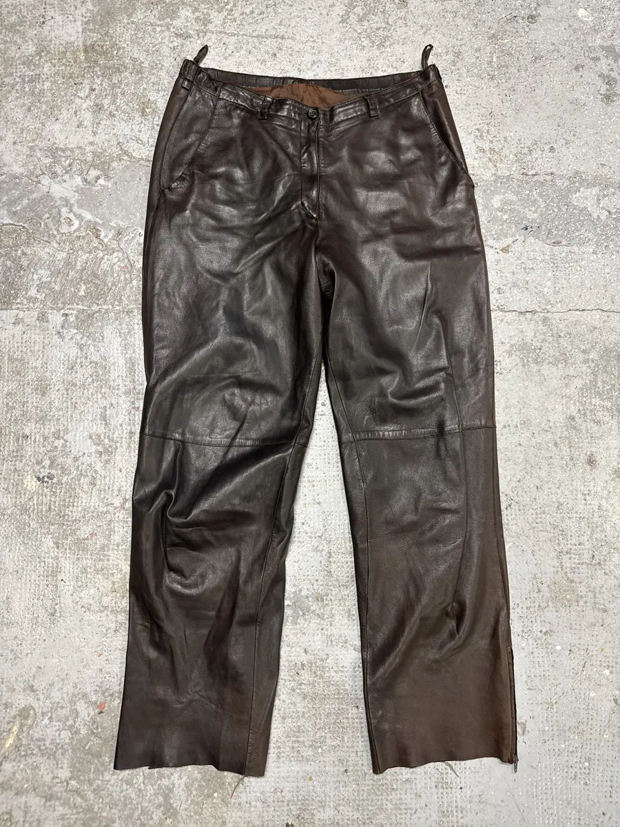 Jil Sander Brown Dark Leather Eroded Pants - Image 8