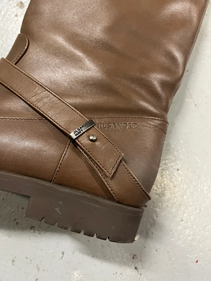 Jil Sander Brown Leather Ankle Boots - Image 8