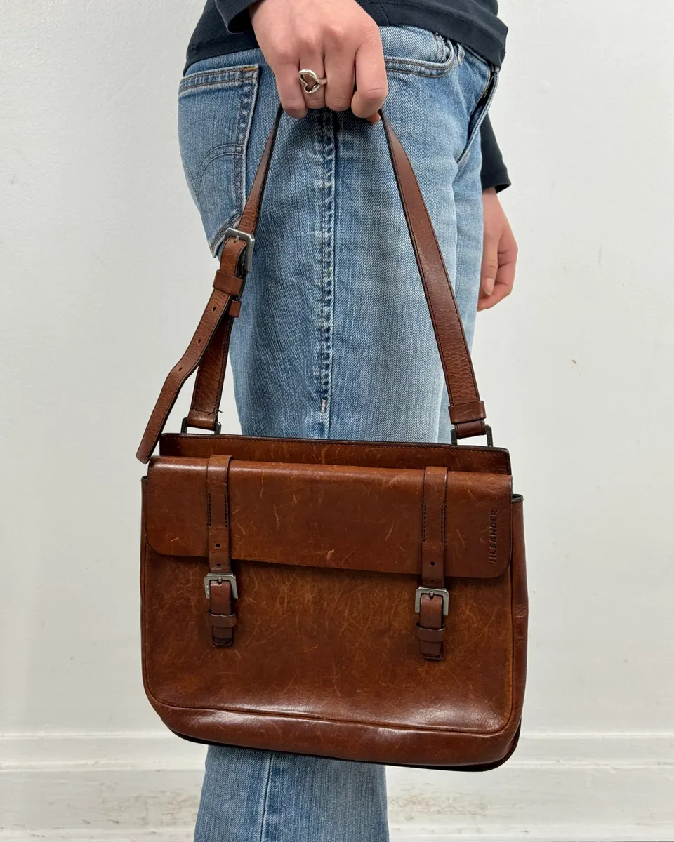 Jil Sander Brown Leather Handle Bag - Image 3