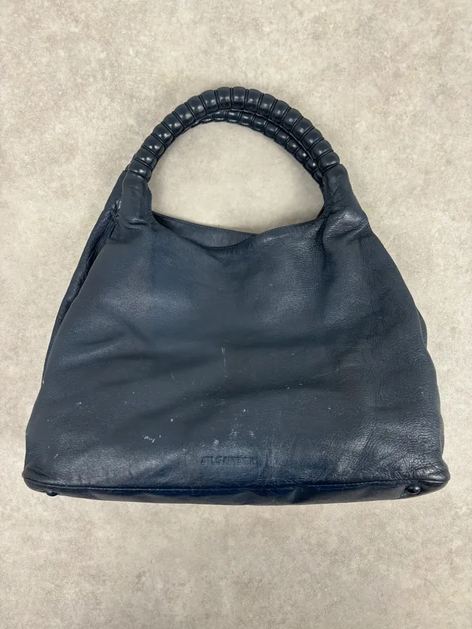Jil Sander Navy Leather Hobo Bag with Wrapped Handle