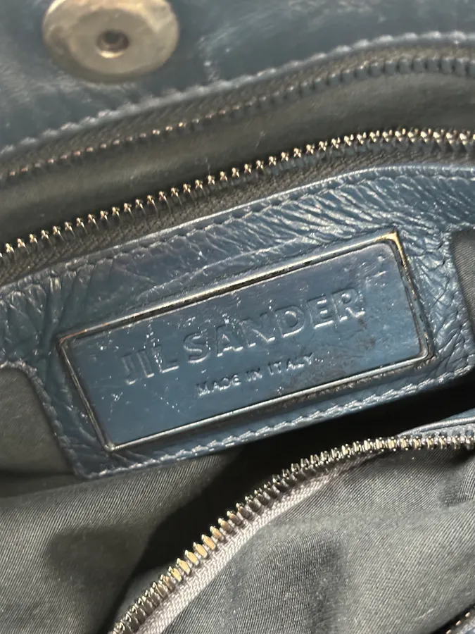 Jil Sander Navy Leather Hobo Bag with Wrapped Handle - Image 14